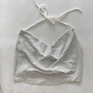 Silver Rhinestone Halter Top